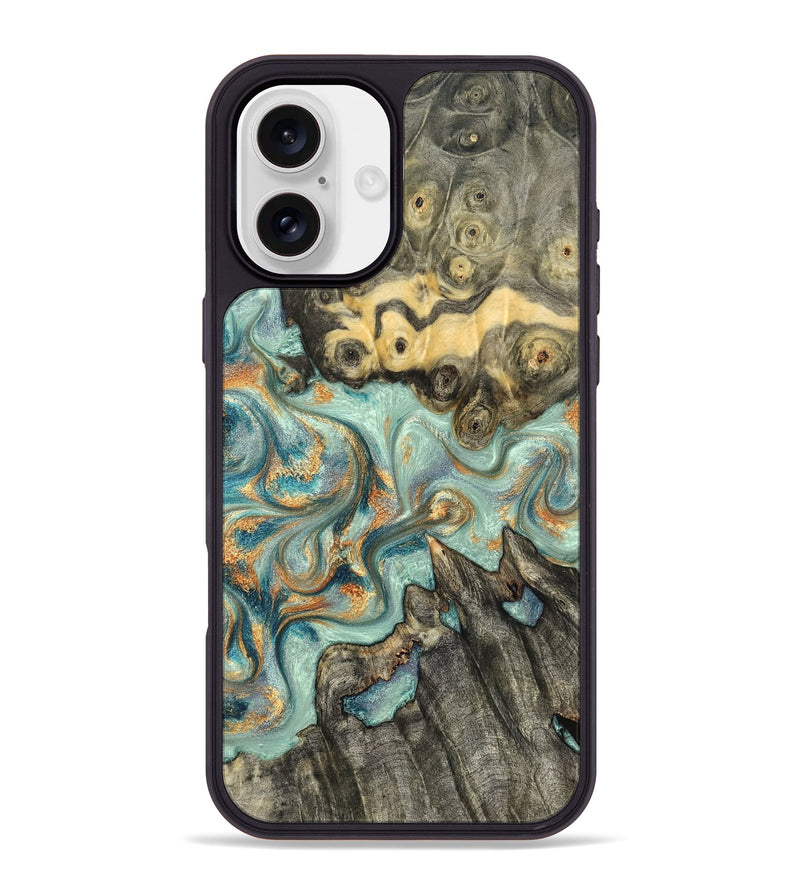 iPhone 16 Plus Wood Phone Case - Glenna (Teal & Gold, 823460)