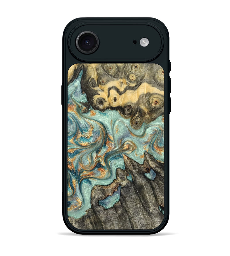 iPhone 17 Air Wood Phone Case - Glenna (Teal & Gold, 823460)
