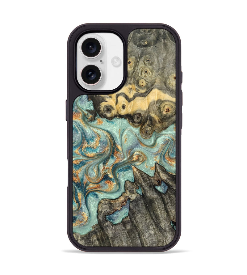 iPhone 17 Wood Phone Case - Glenna (Teal & Gold, 823460)