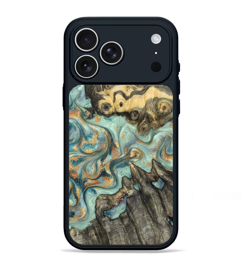 iPhone 17 Pro Max Wood Phone Case - Glenna (Teal & Gold, 823460)