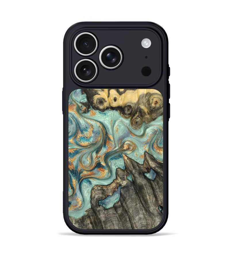 iPhone 17 Pro Wood Phone Case - Glenna (Teal & Gold, 823460)
