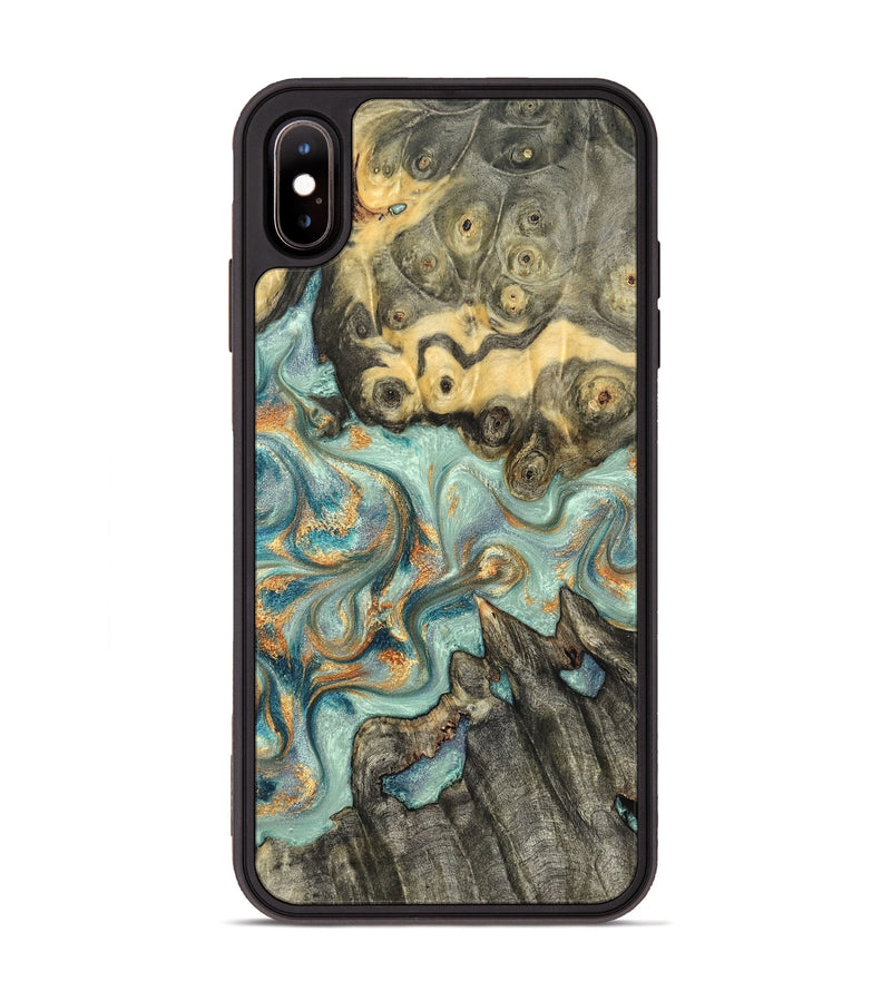 iPhone Xs Max Wood Phone Case - Glenna (Teal & Gold, 823460)