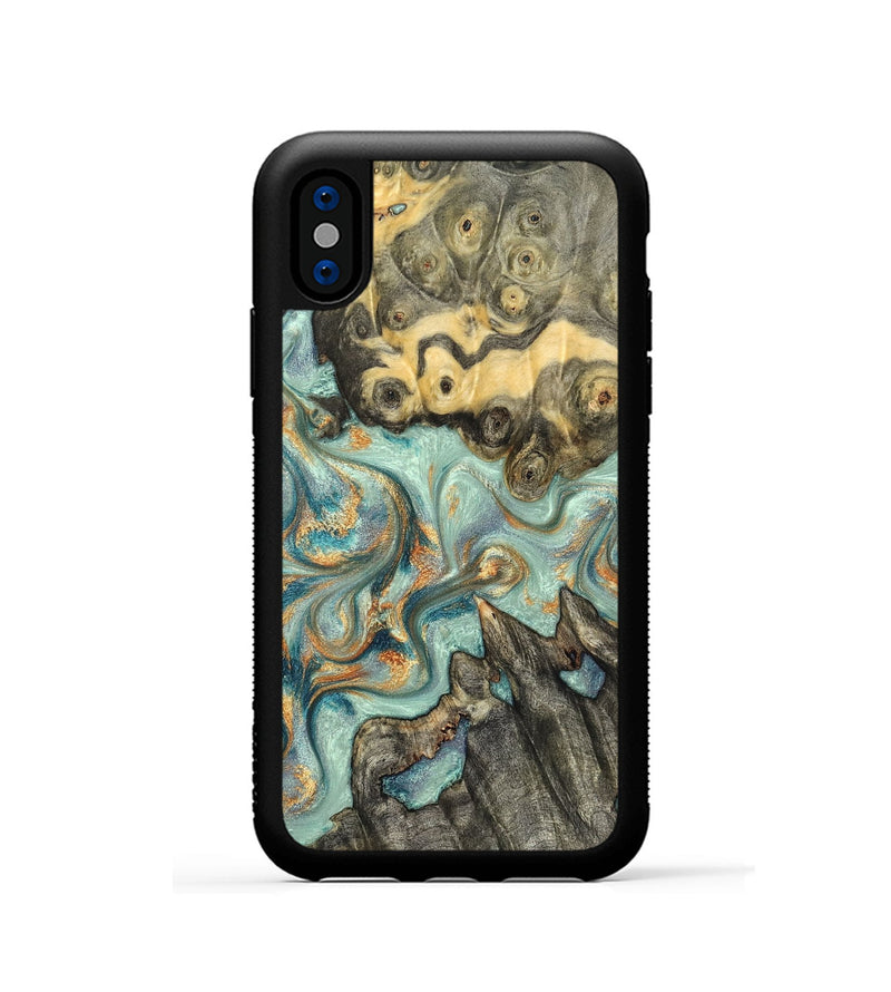 iPhone Xs Wood Phone Case - Glenna (Teal & Gold, 823460)
