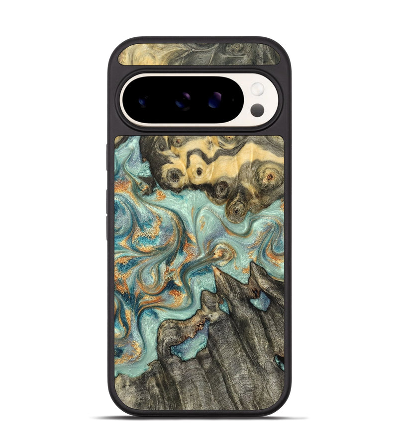 Pixel 9 Pro Wood Phone Case - Glenna (Teal & Gold, 823460)