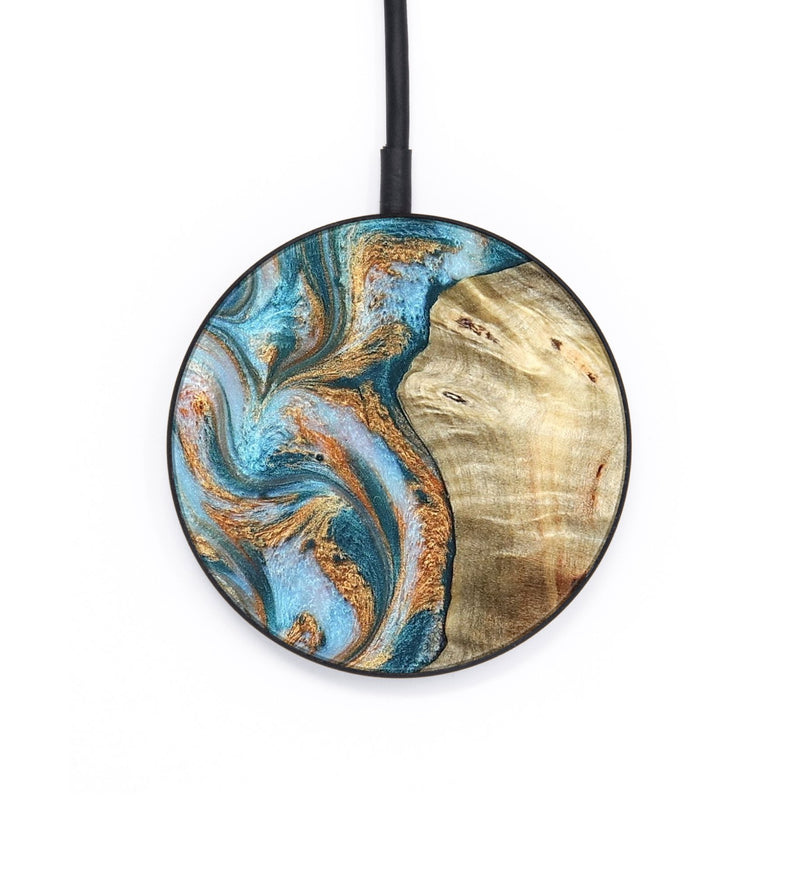 Circle Wood Wireless Charger - Abe (Teal & Gold, 823461)