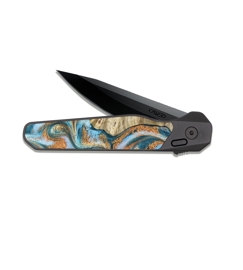 EDC Dark Slate Wood Pocket Knife - Abe (Teal & Gold, 823461)