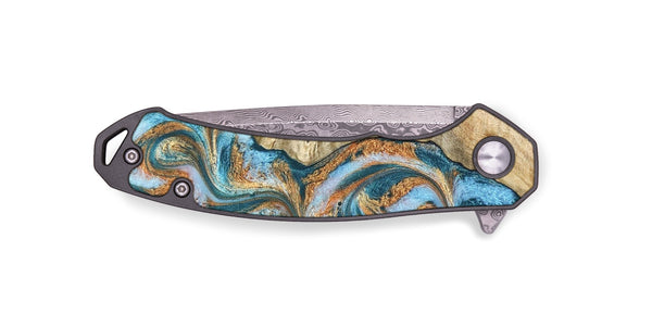 EDC Wood Pocket Knife - Abe (Teal & Gold, 823461)