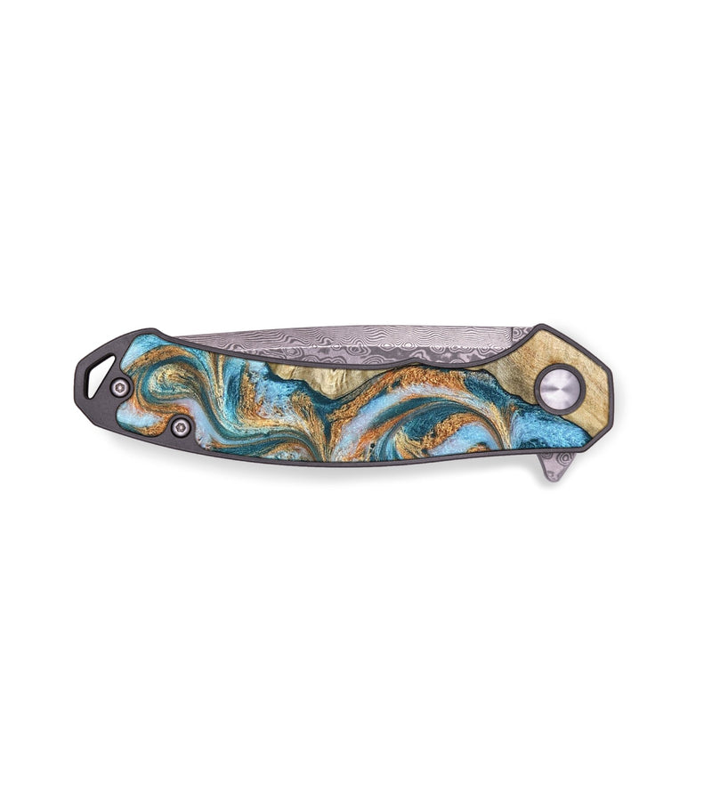 EDC Wood Pocket Knife - Abe (Teal & Gold, 823461)