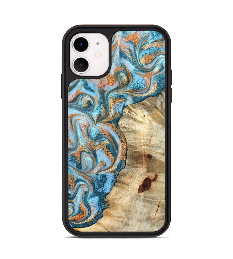 iPhone 11 Wood Phone Case - Abe (Teal & Gold, 823461)