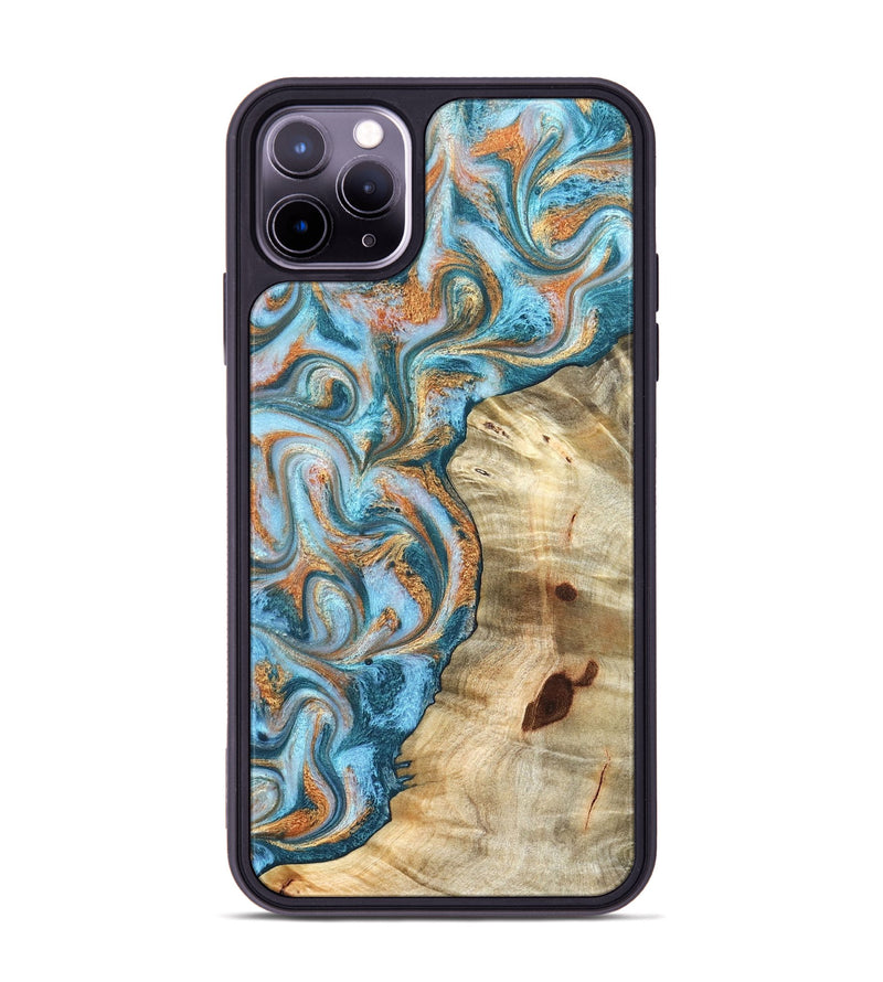 iPhone 11 Pro Max Wood Phone Case - Abe (Teal & Gold, 823461)