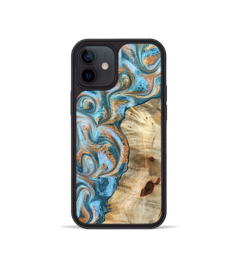 iPhone 12 mini Wood Phone Case - Abe (Teal & Gold, 823461)