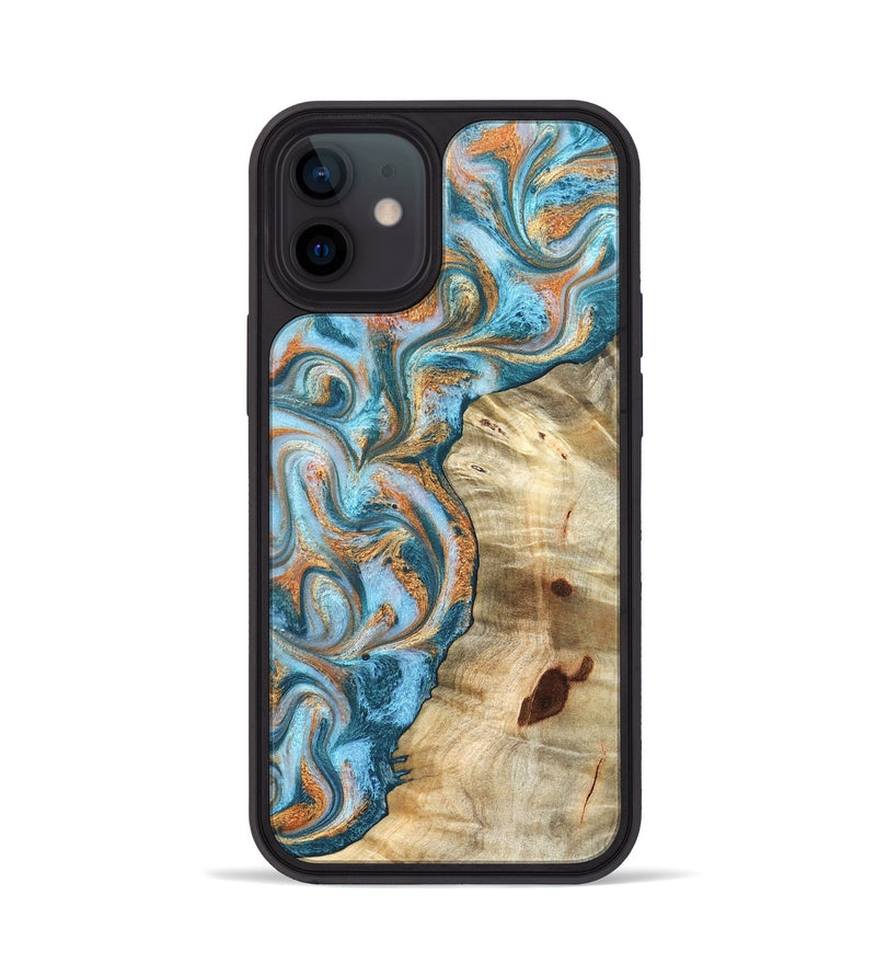 iPhone 12 Wood Phone Case - Abe (Teal & Gold, 823461)