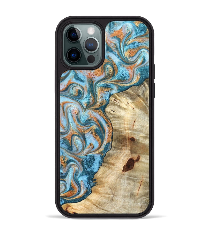 iPhone 12 Pro Max Wood Phone Case - Abe (Teal & Gold, 823461)