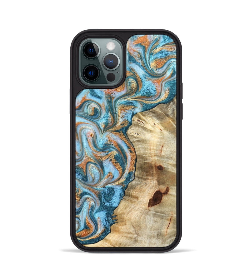 iPhone 12 Pro Wood Phone Case - Abe (Teal & Gold, 823461)