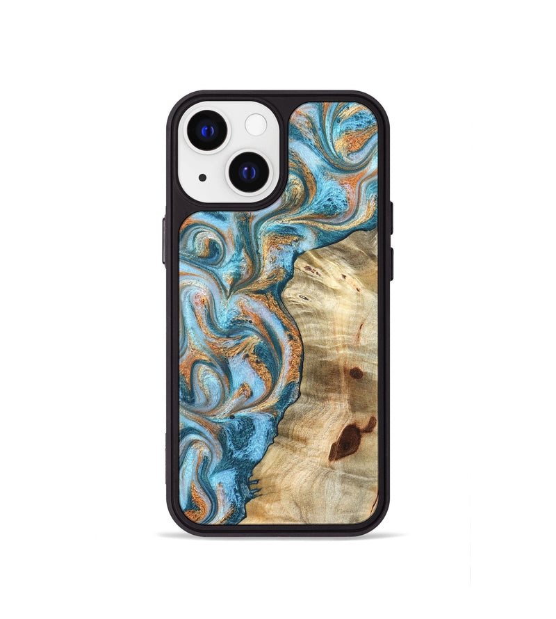 iPhone 13 mini Wood Phone Case - Abe (Teal & Gold, 823461)