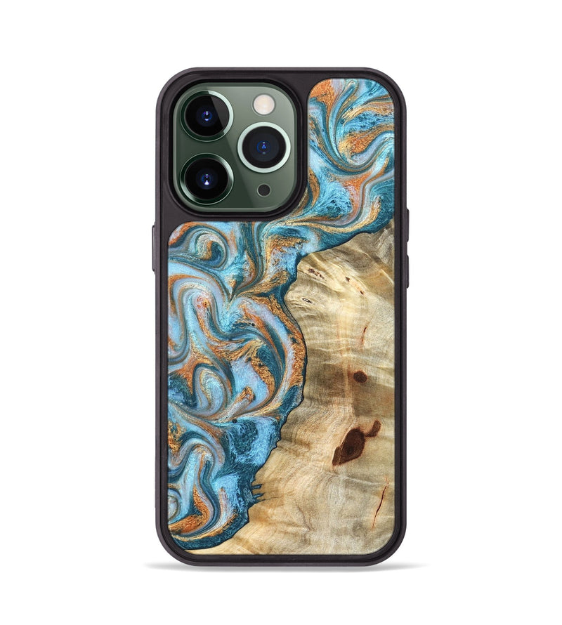 iPhone 13 Pro Wood Phone Case - Abe (Teal & Gold, 823461)