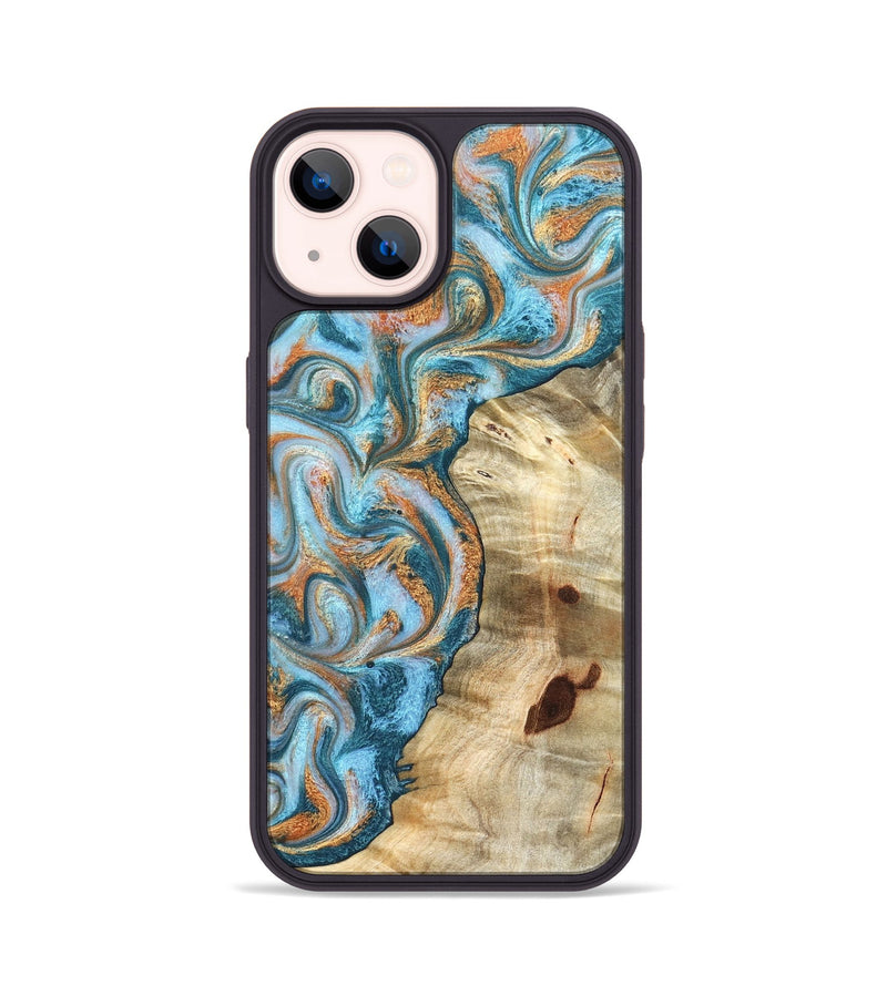 iPhone 14 Wood Phone Case - Abe (Teal & Gold, 823461)