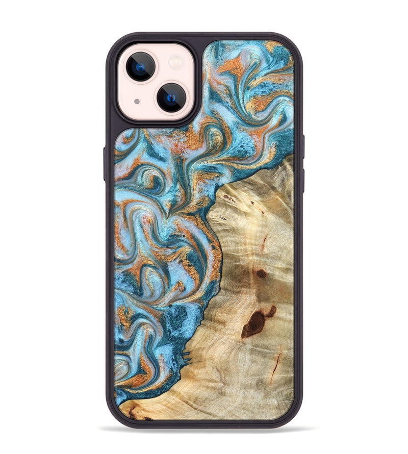 iPhone 14 Plus Wood Phone Case - Abe (Teal & Gold, 823461)