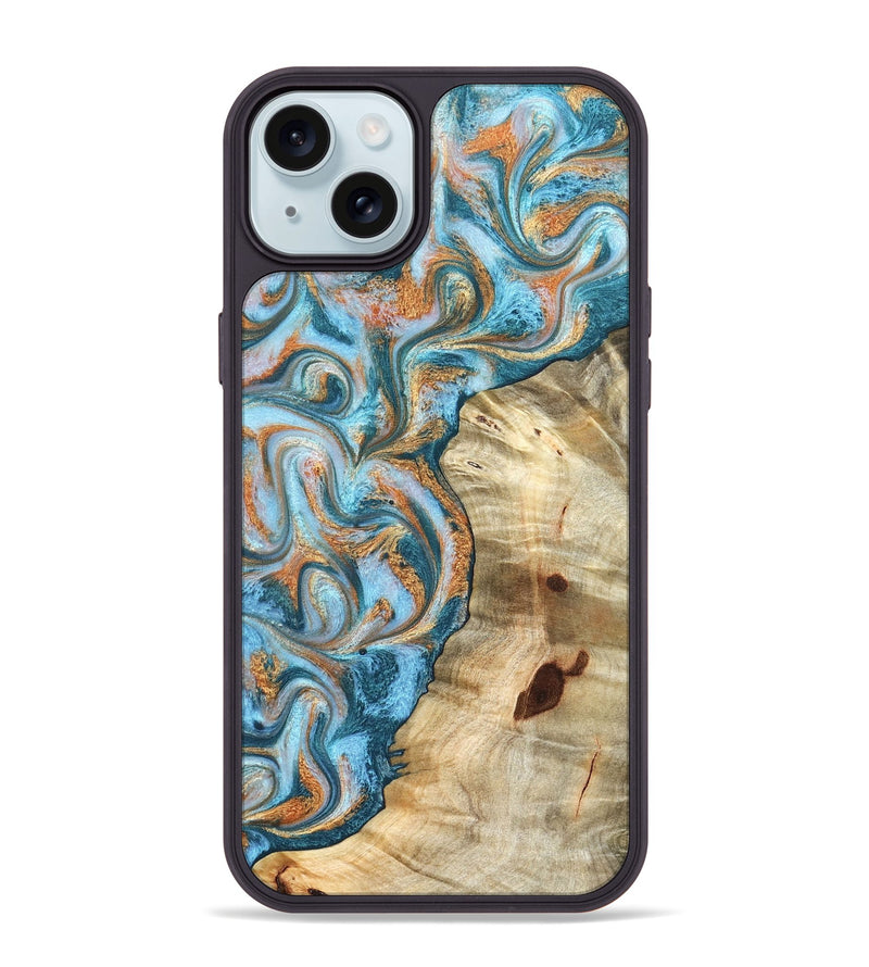 iPhone 15 Plus Wood Phone Case - Abe (Teal & Gold, 823461)