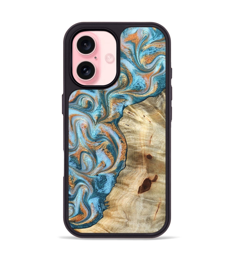 iPhone 16 Wood Phone Case - Abe (Teal & Gold, 823461)