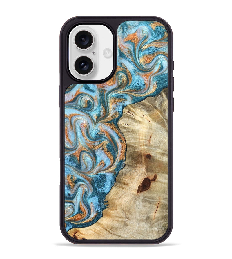 iPhone 16 Plus Wood Phone Case - Abe (Teal & Gold, 823461)