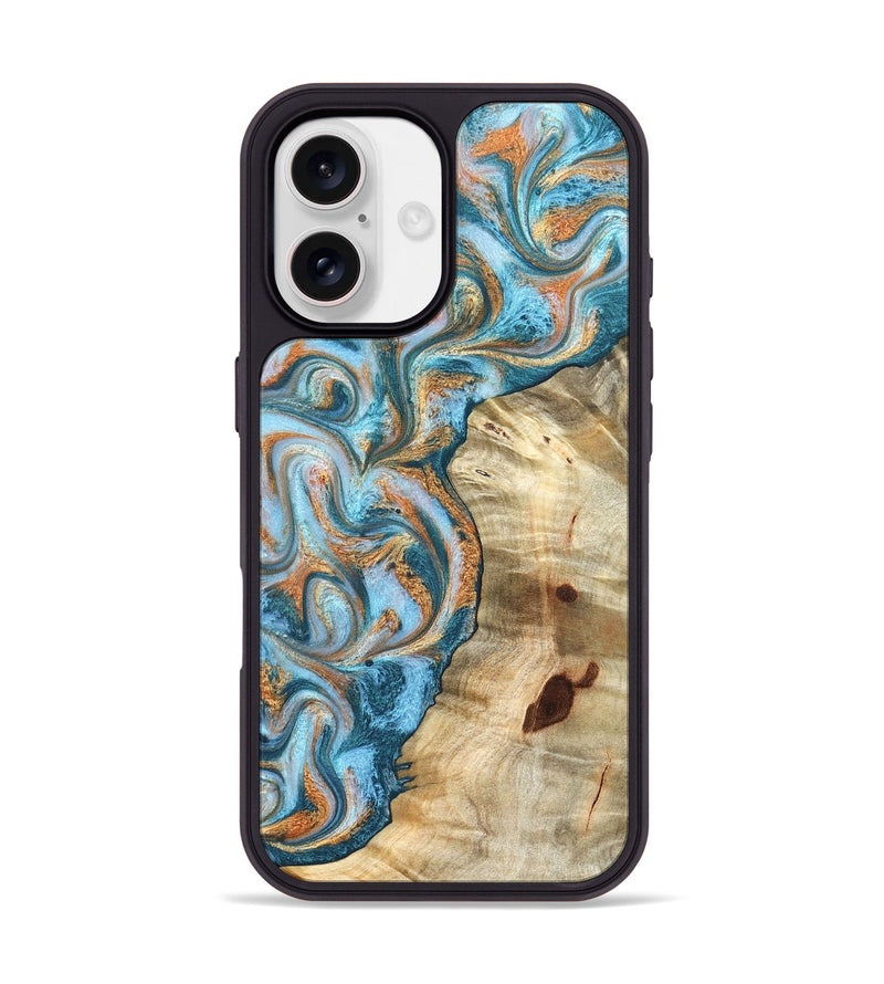 iPhone 17 Wood Phone Case - Abe (Teal & Gold, 823461)