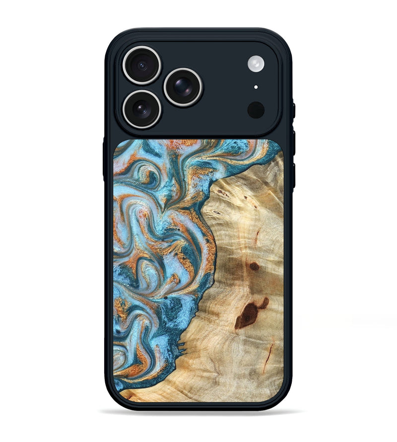 iPhone 17 Pro Max Wood Phone Case - Abe (Teal & Gold, 823461)
