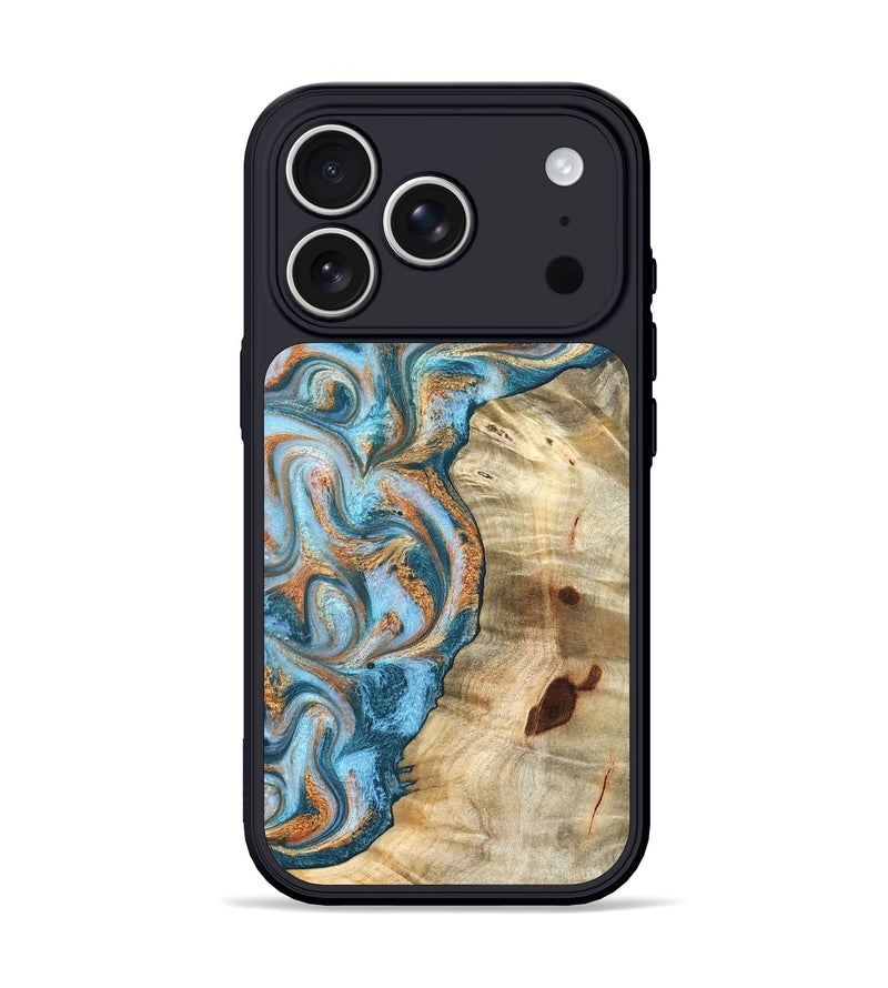 iPhone 17 Pro Wood Phone Case - Abe (Teal & Gold, 823461)