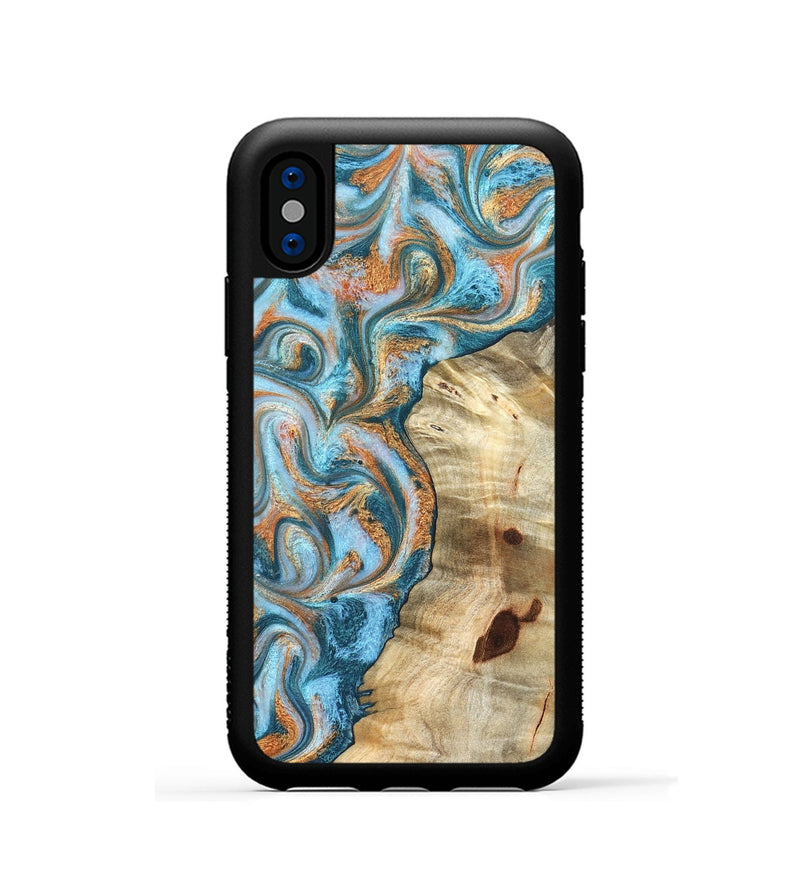 iPhone Xs Wood Phone Case - Abe (Teal & Gold, 823461)
