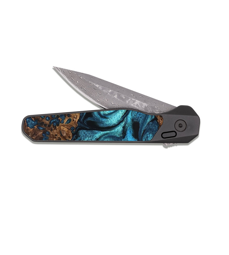 EDC Dark Damascus Wood Pocket Knife - Lovie (Blue, 823482)