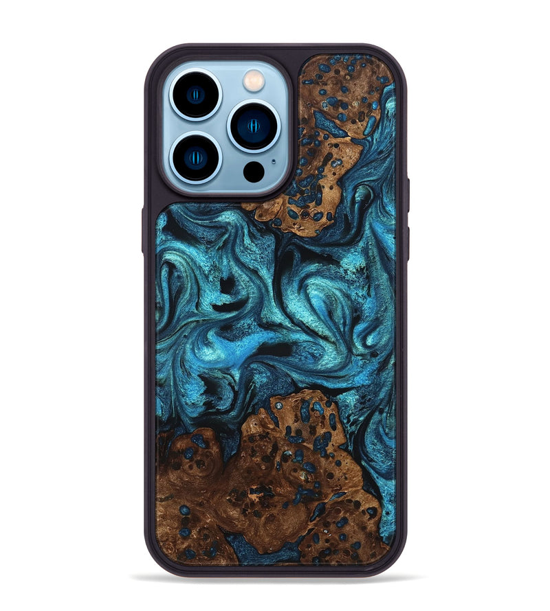 iPhone 14 Pro Max Wood Phone Case - Lovie (Blue, 823482)