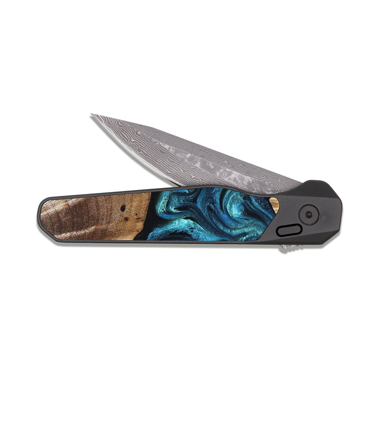 EDC Dark Damascus Wood Pocket Knife - Robert (Blue, 823483)
