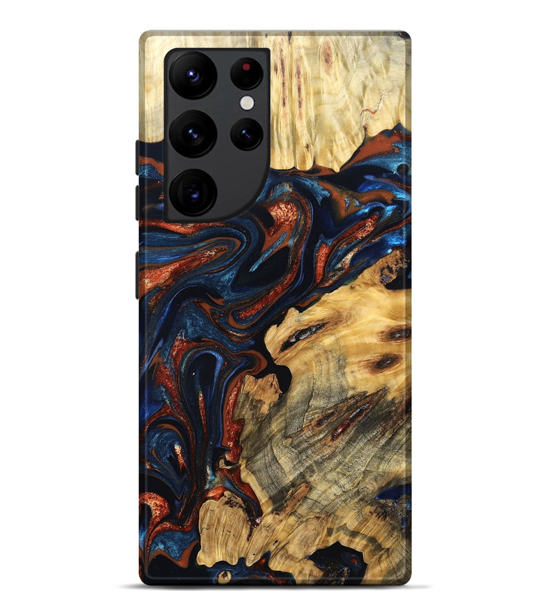 Galaxy S22 Ultra Wood Live Edge Phone Case - Samara (Teal & Gold, 823493)