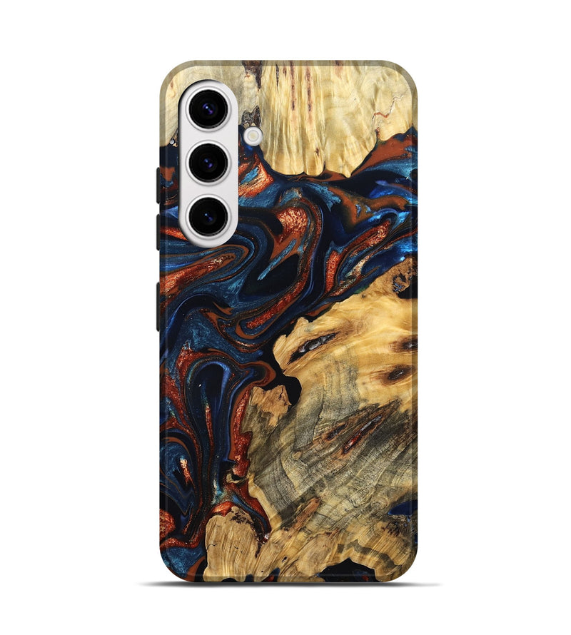Galaxy S25 Wood Live Edge Phone Case - Samara (Teal & Gold, 823493)