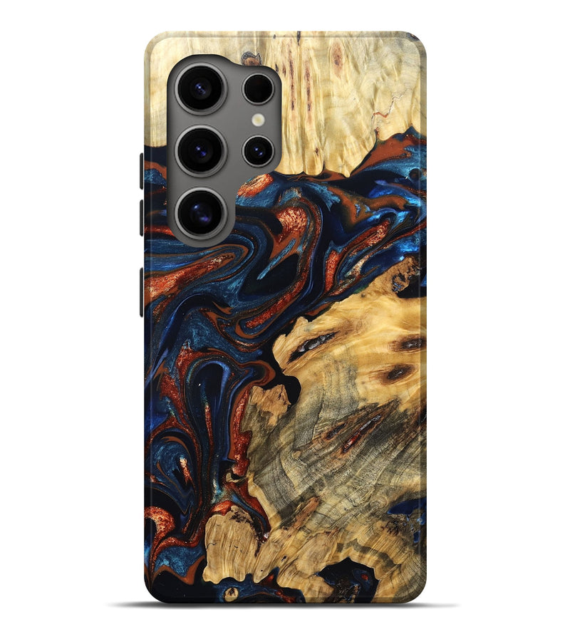 Galaxy S25 Ultra Wood Live Edge Phone Case - Samara (Teal & Gold, 823493)