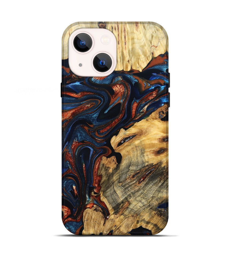 iPhone 13 Wood Live Edge Phone Case - Samara (Teal & Gold, 823493)