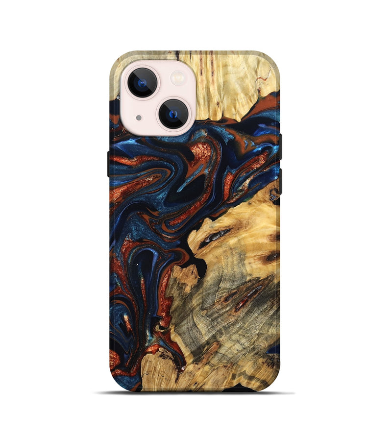 iPhone 13 mini Wood Live Edge Phone Case - Samara (Teal & Gold, 823493)
