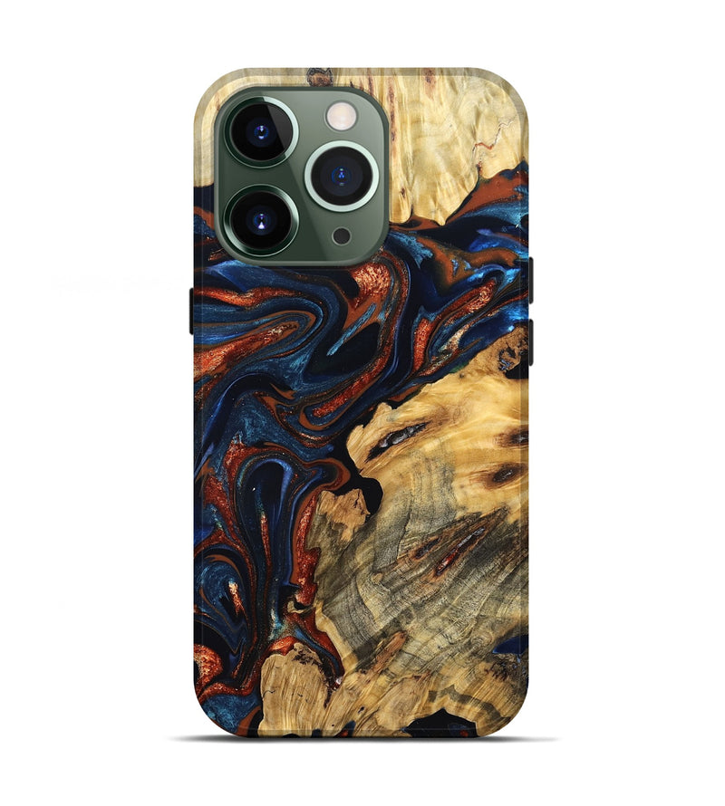 iPhone 13 Pro Wood Live Edge Phone Case - Samara (Teal & Gold, 823493)