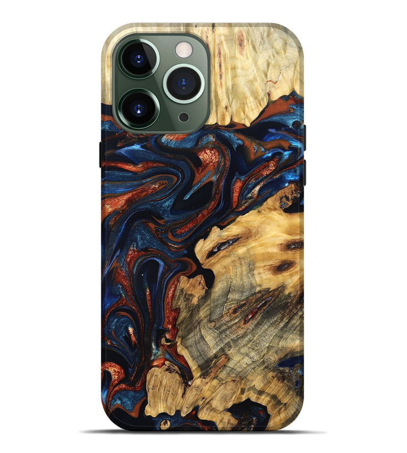 iPhone 13 Pro Max Wood Live Edge Phone Case - Samara (Teal & Gold, 823493)