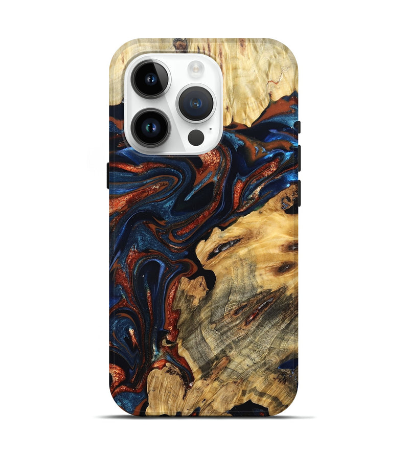 iPhone 15 Pro Wood Live Edge Phone Case - Samara (Teal & Gold, 823493)