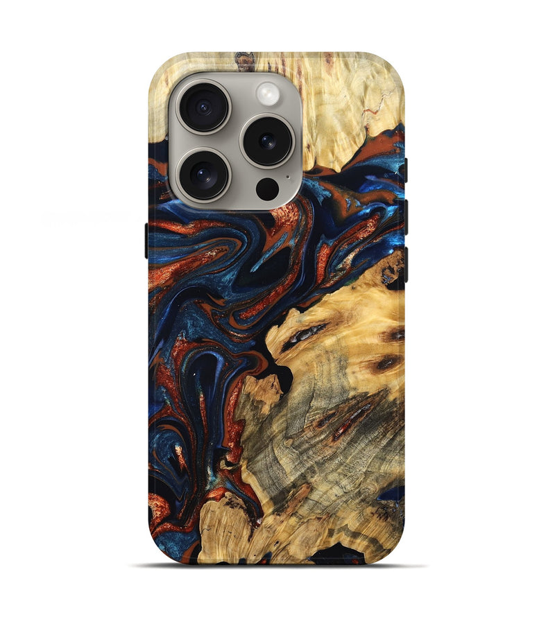 iPhone 16 Pro Wood Live Edge Phone Case - Samara (Teal & Gold, 823493)