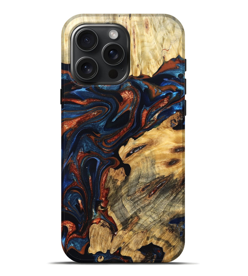 iPhone 16 Pro Max Wood Live Edge Phone Case - Samara (Teal & Gold, 823493)