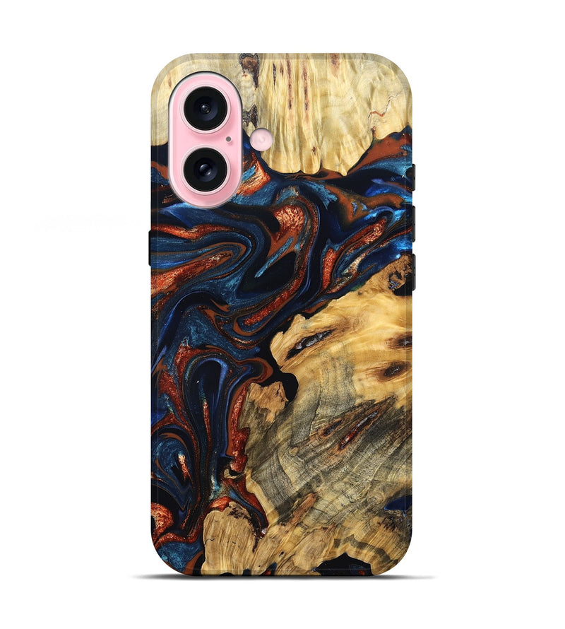 iPhone 17 Wood Live Edge Phone Case - Samara (Teal & Gold, 823493)