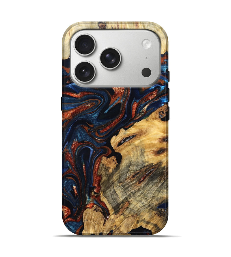 iPhone 17 Pro Wood Live Edge Phone Case - Samara (Teal & Gold, 823493)