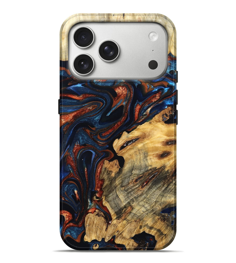 iPhone 17 Pro Max Wood Live Edge Phone Case - Samara (Teal & Gold, 823493)