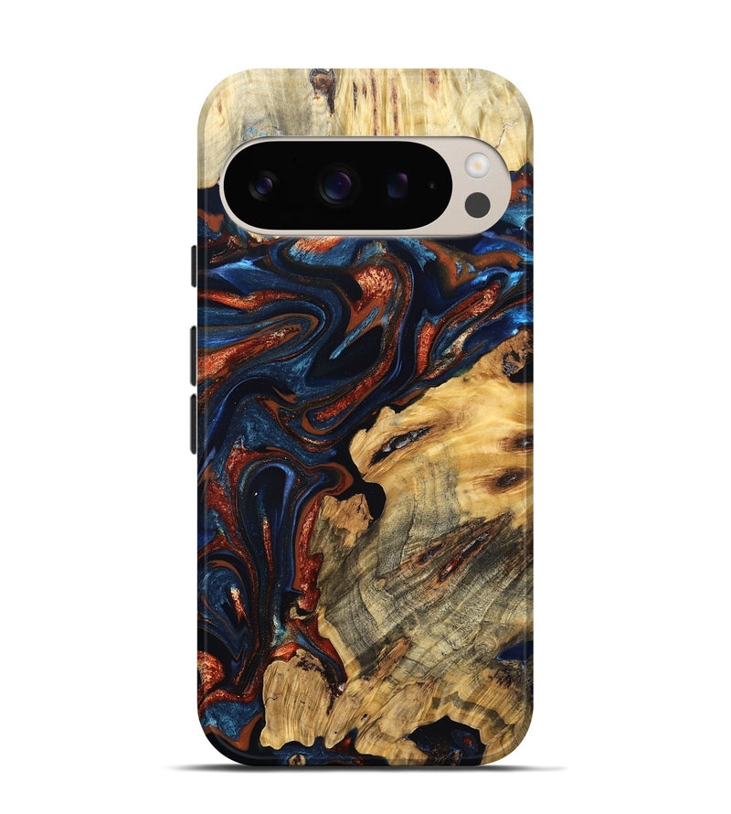 Pixel 9 Pro Wood Live Edge Phone Case - Samara (Teal & Gold, 823493)