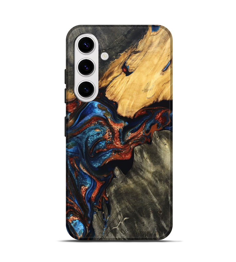 Galaxy S25 Wood Live Edge Phone Case - Zuri (Teal & Gold, 823494)