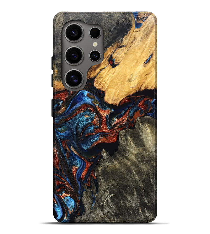 Galaxy S25 Ultra Wood Live Edge Phone Case - Zuri (Teal & Gold, 823494)