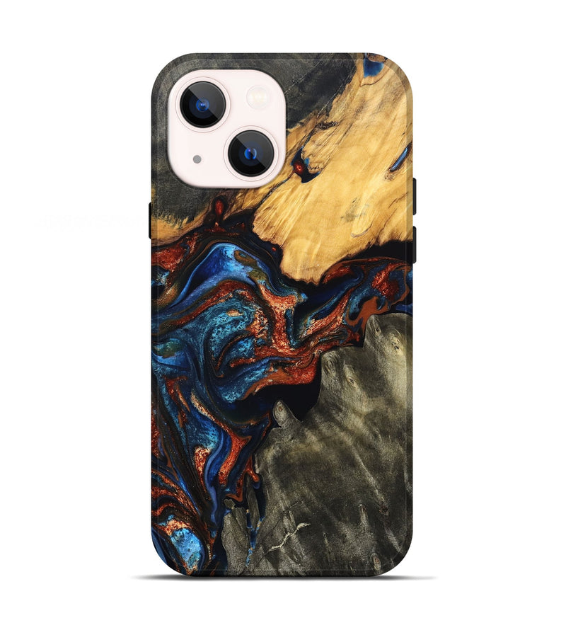 iPhone 13 Wood Live Edge Phone Case - Zuri (Teal & Gold, 823494)