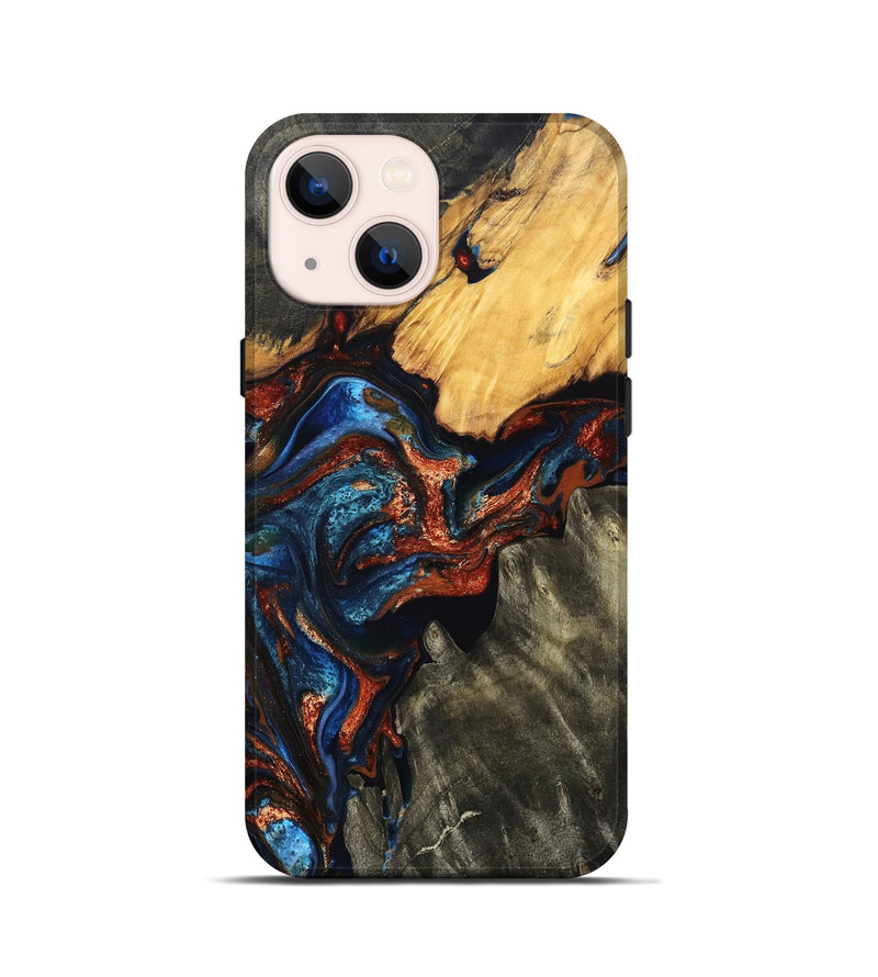 iPhone 13 mini Wood Live Edge Phone Case - Zuri (Teal & Gold, 823494)